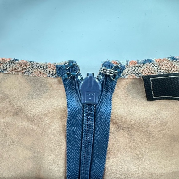 BCBG MAXAZRIA Alina woman cotton 70's bohemian hippie mini blue shift dress L - Picture 5 of 14